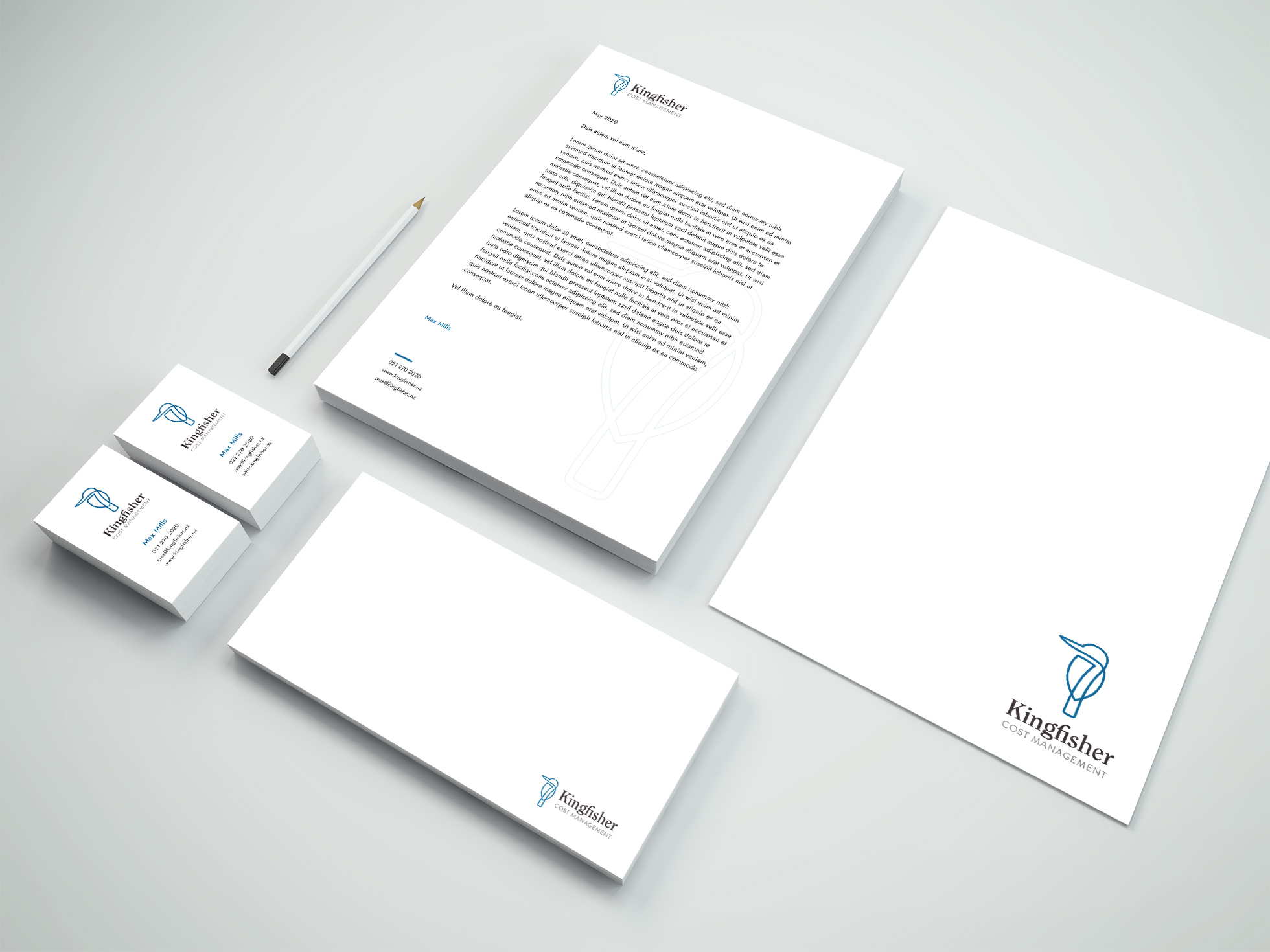 Kingfisher Cost Management stationery design